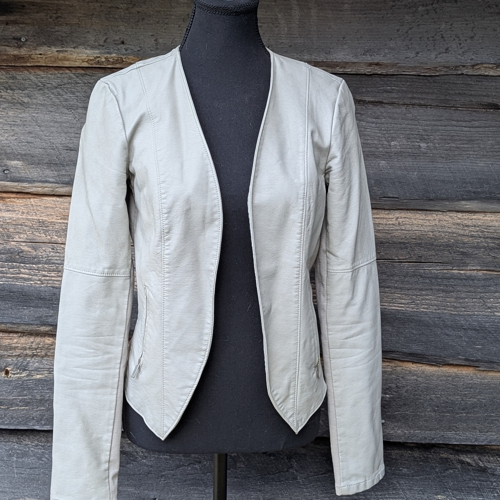 Faux Leather Jacket Stone (Soft Summer/Cool Summer), Fits Small